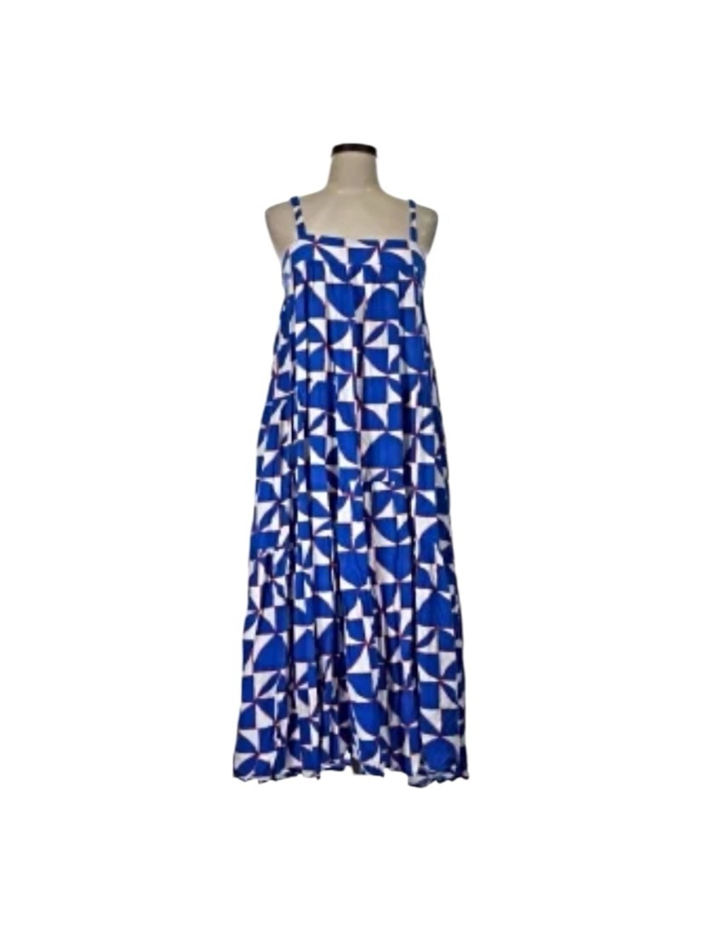 Abel The Label Tent Dress Blue Geometric Maxi Sundress M - Picture 2 of 6